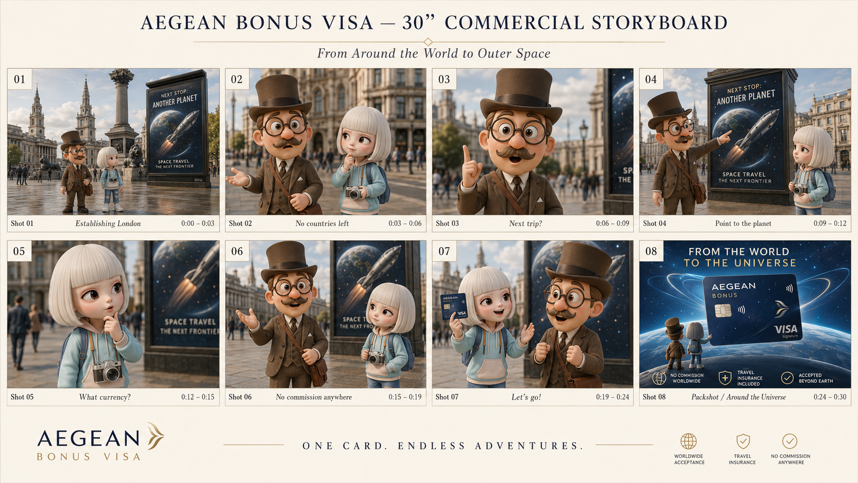 Aegean Bonus Visa outer space commercial storyboard